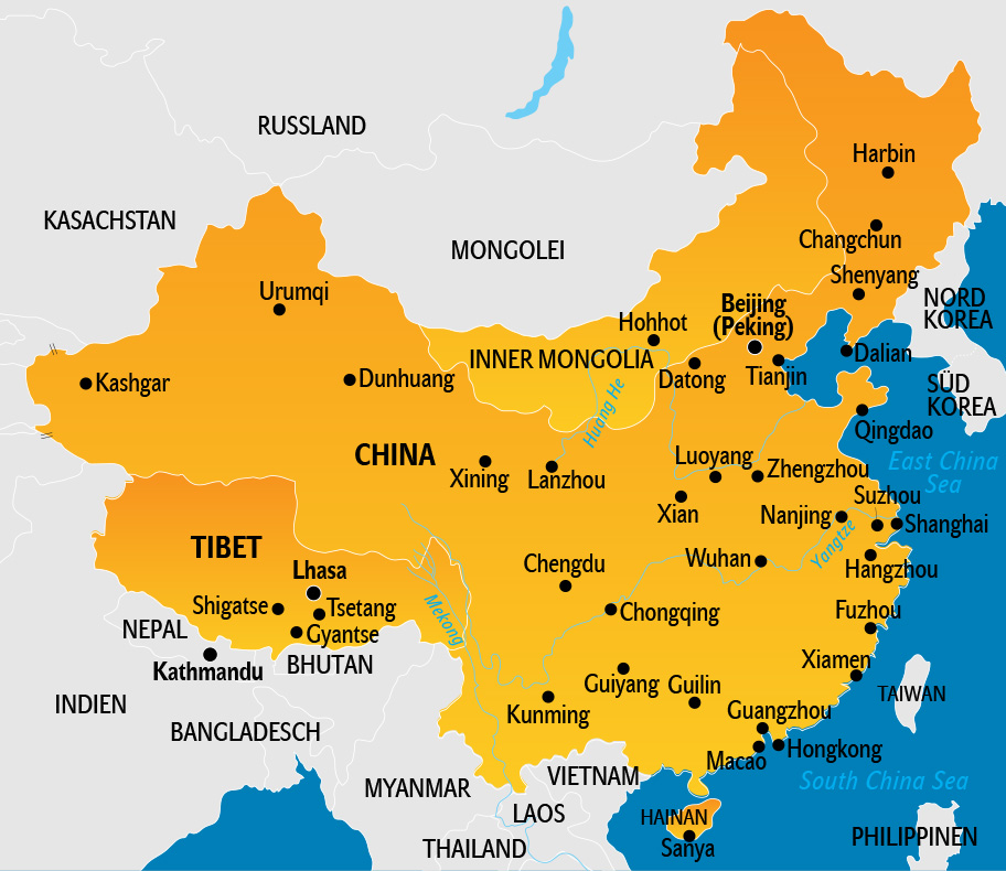 China Karte, tourstische Landkarte