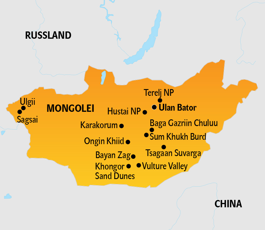 Mongolei Karte, Landkarte der Mongolei mit Nachbarstaaten