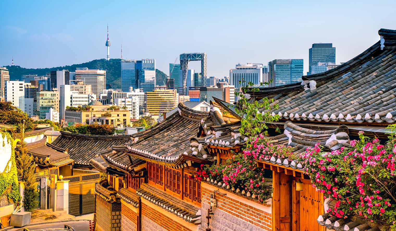 Alte Häuser treffen auf moderne Gebäude in Südkorea Reisen